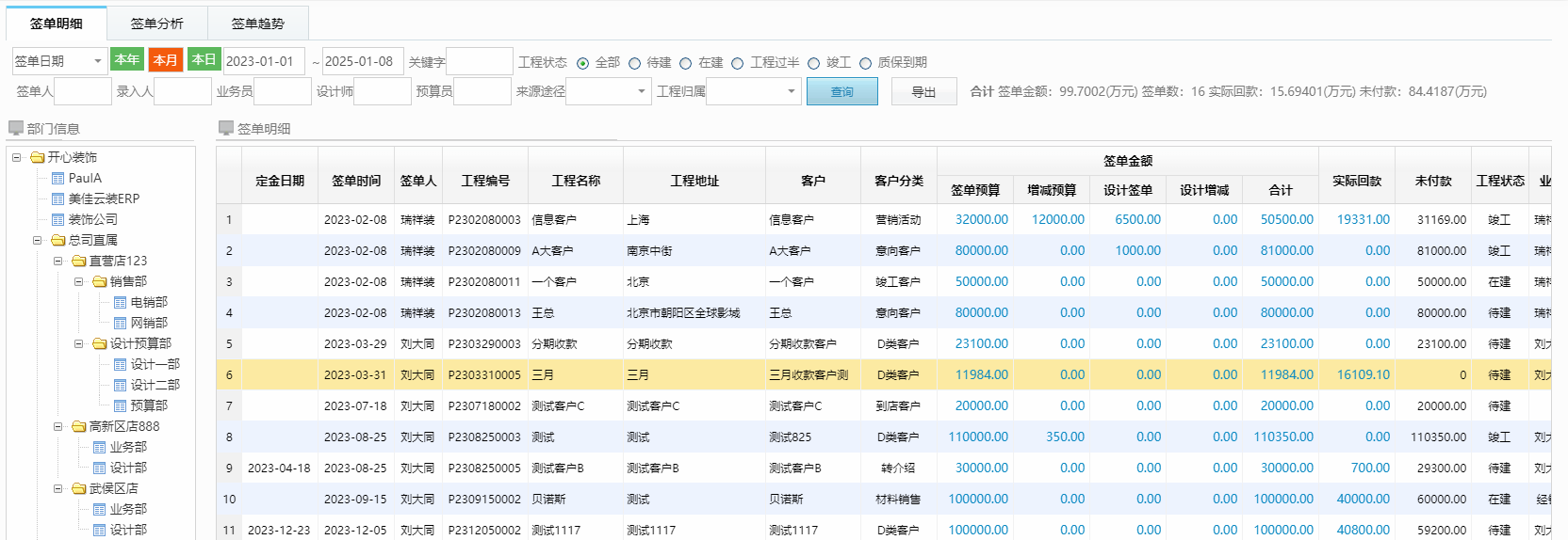裝企ERP管理系統數據統計更全面
