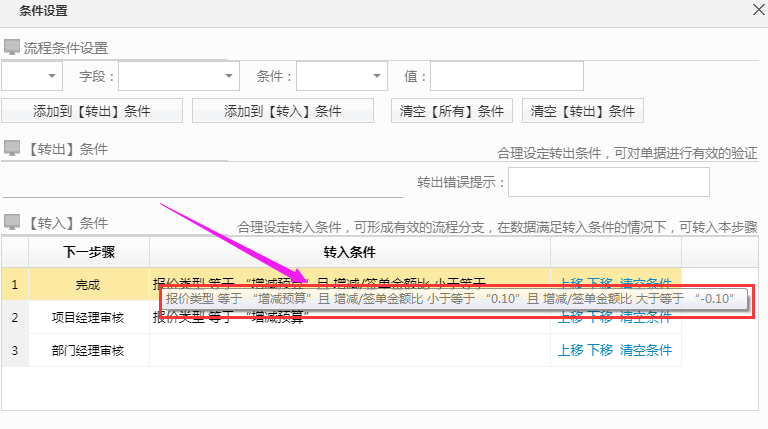 工作流條件設置條件增加提示信息